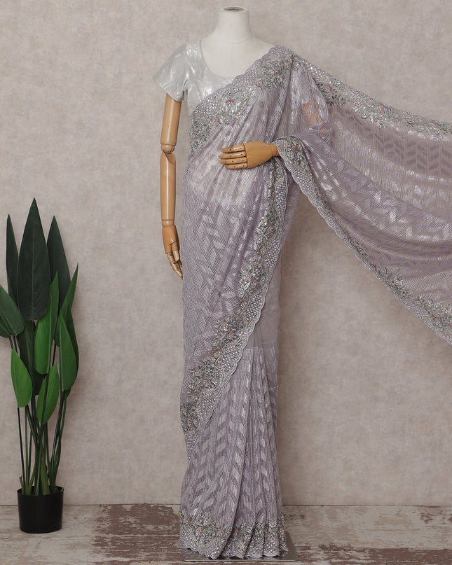 Lavender Grey Embroidered Net Saree 110cm