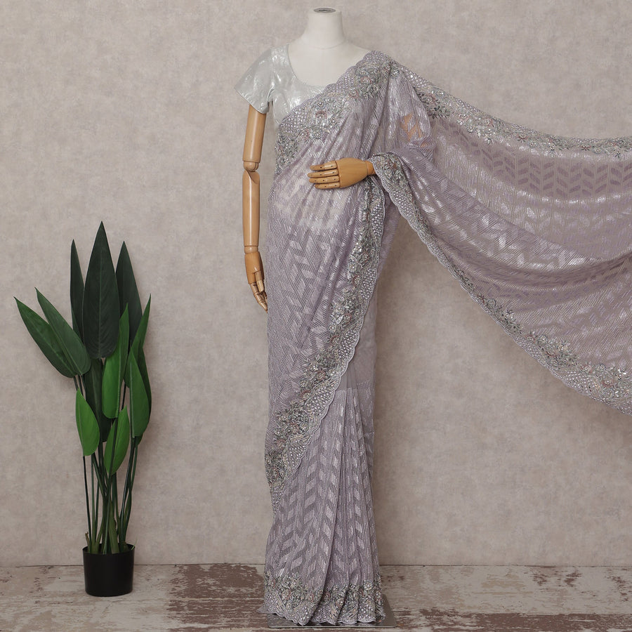 Lavender Grey Embroidered Net Saree 110cm