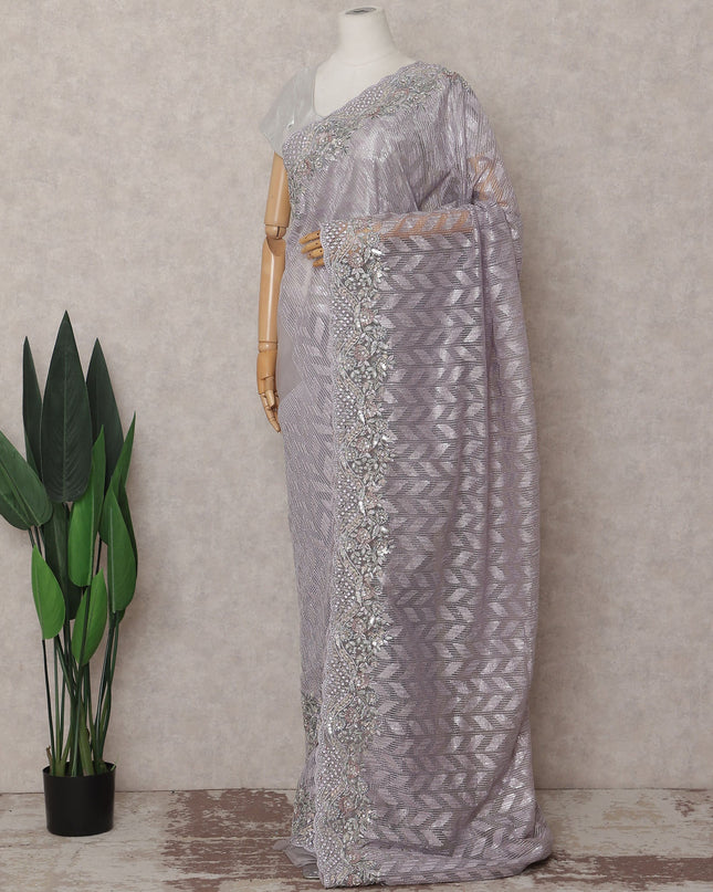 Lavender Grey Embroidered Net Saree 110cm