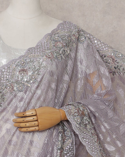 Lavender Grey Embroidered Net Saree 110cm