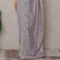 Lavender Grey Embroidered Net Saree 110cm