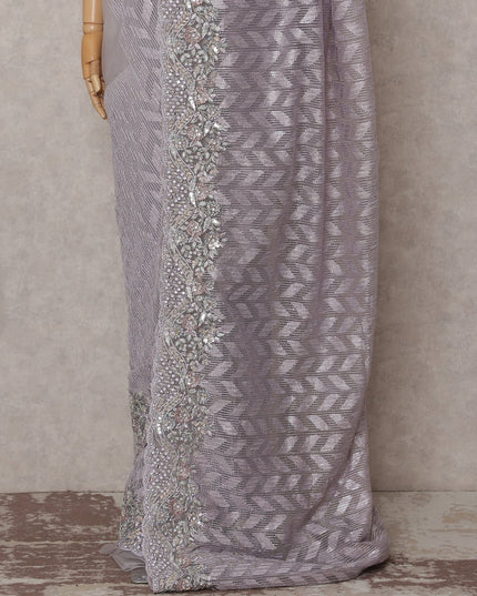 Lavender Grey Embroidered Net Saree 110cm