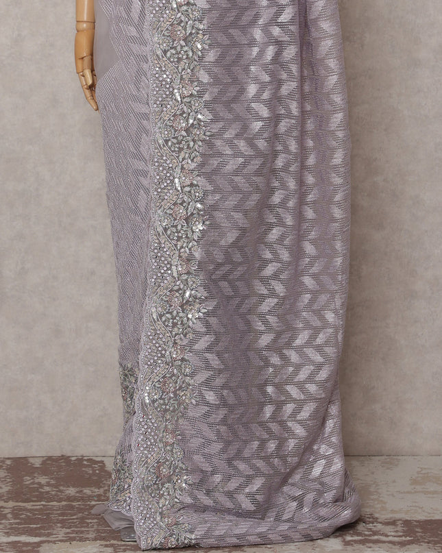 Lavender Grey Embroidered Net Saree 110cm