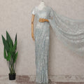 Frost Aqua Blue French Chantilly Lace Saree 5.5m