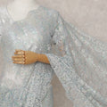 Frost Aqua Blue French Chantilly Lace Saree 5.5m