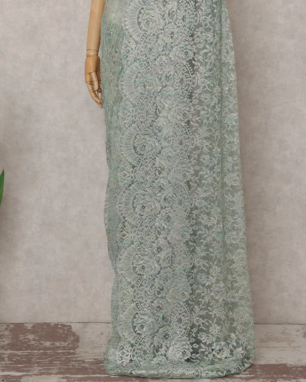 Aqua Mint French Chantilly Lace Saree 5.5m