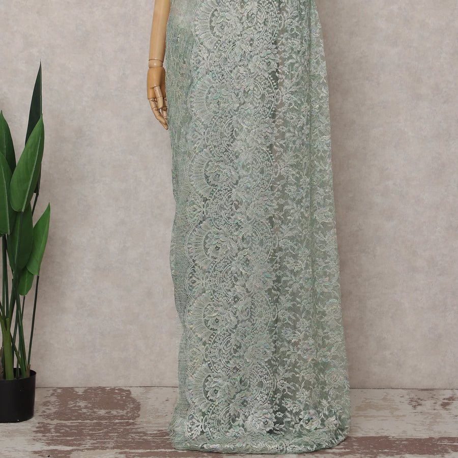 Aqua Mint French Chantilly Lace Saree 5.5m