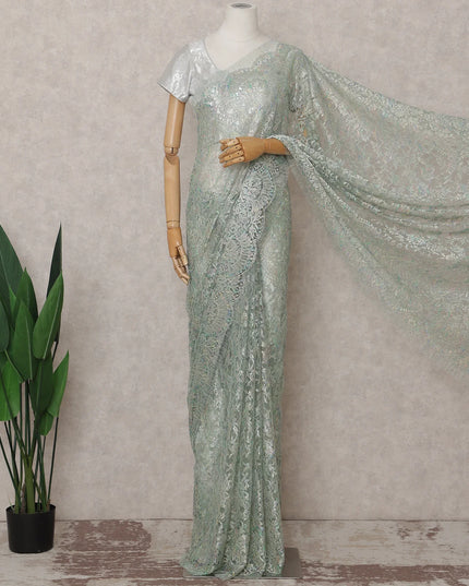 Aqua Mint French Chantilly Lace Saree 5.5m