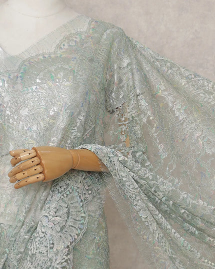 Aqua Mint French Chantilly Lace Saree 5.5m