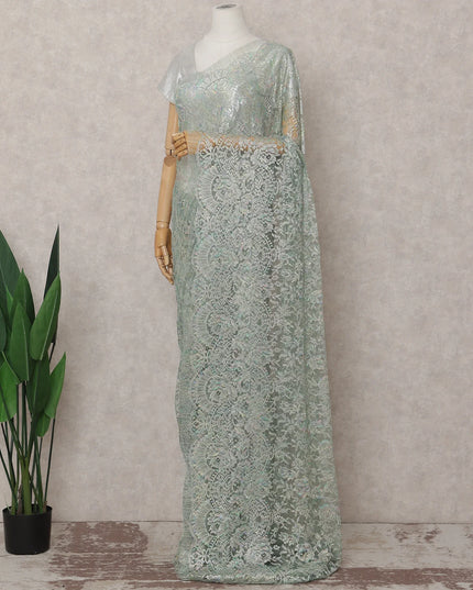 Aqua Mint French Chantilly Lace Saree 5.5m