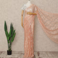 Peach French Metallic Chantilly Lace Saree