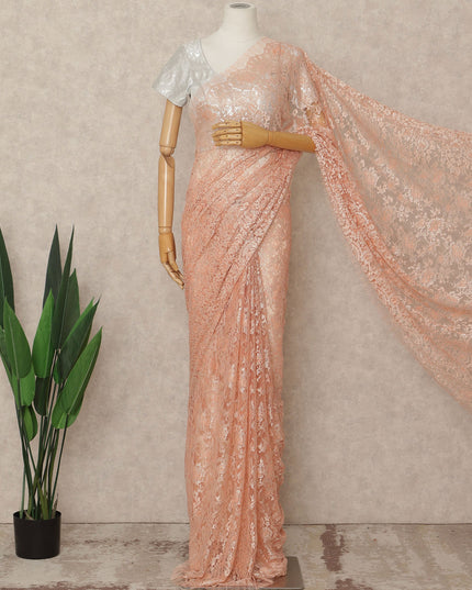 Peach French Metallic Chantilly Lace Saree
