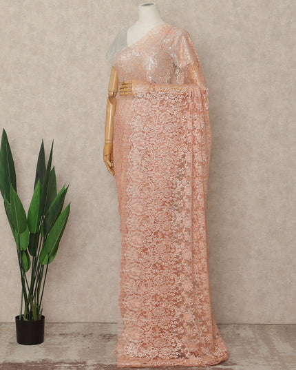 Peach French Metallic Chantilly Lace Saree