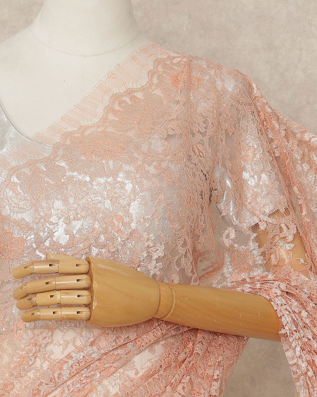 Peach French Metallic Chantilly Lace Saree