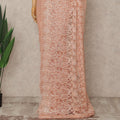 Peach French Metallic Chantilly Lace Saree