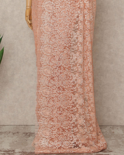 Peach French Metallic Chantilly Lace Saree