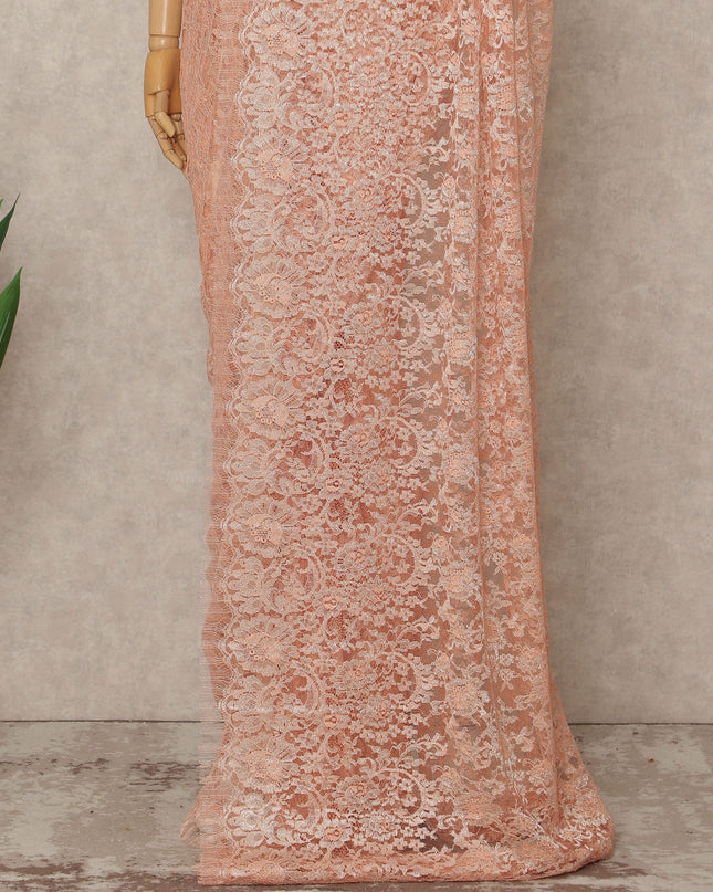 Peach French Metallic Chantilly Lace Saree
