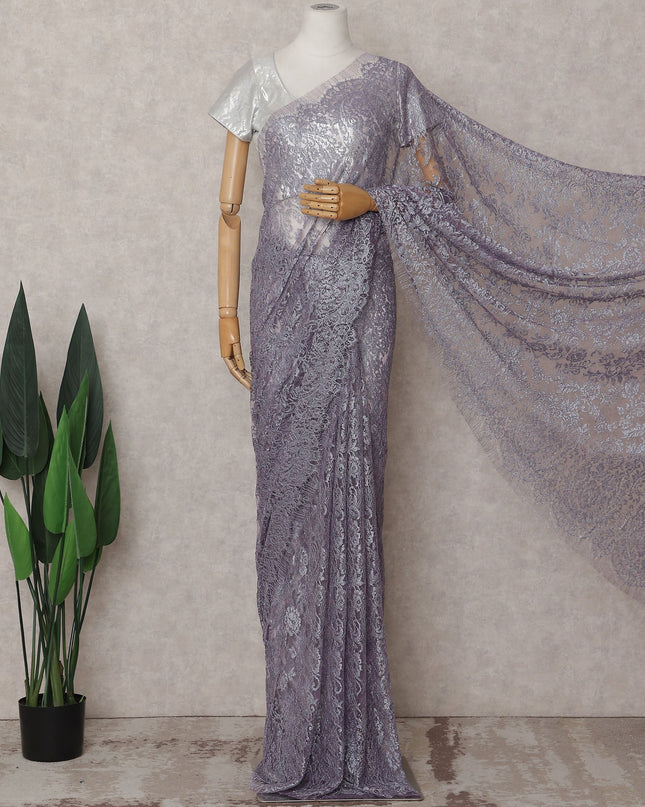 Dusty Lavender Chantilly Lace Saree - D31674