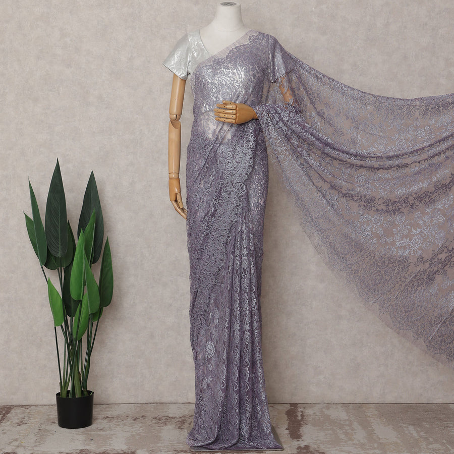 Dusty Lavender Chantilly Lace Saree - D31674