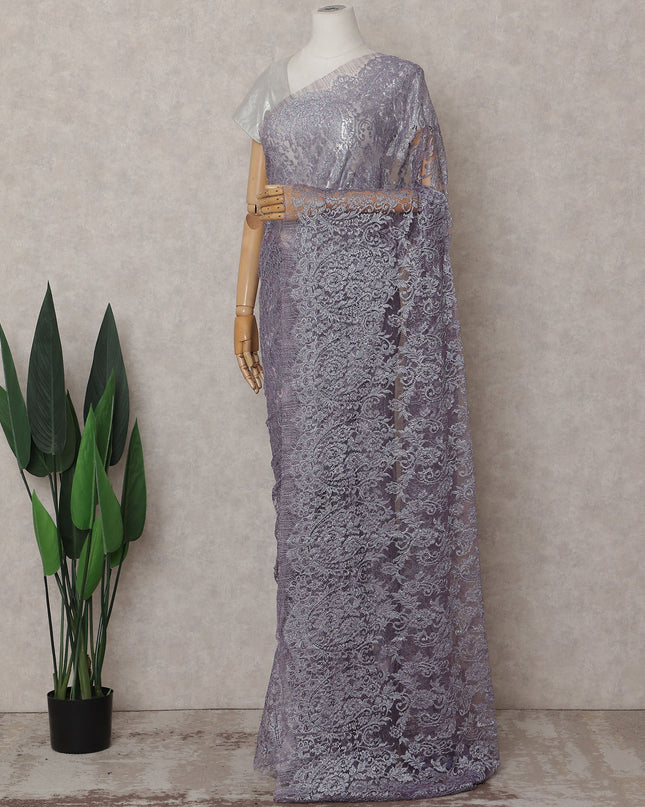 Dusty Lavender Chantilly Lace Saree - D31674