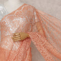 Coral Peach French Chantilly Lace Saree 5.5m