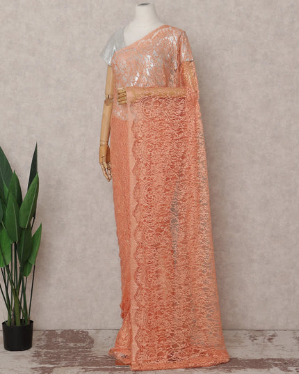 Coral Peach French Chantilly Lace Saree 5.5m