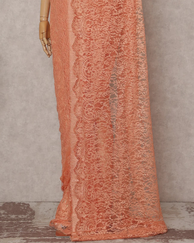 Coral Peach French Chantilly Lace Saree 5.5m
