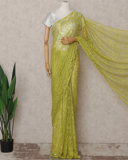 Chartreuse Lime Green French Chantilly Lace Saree 5.5m