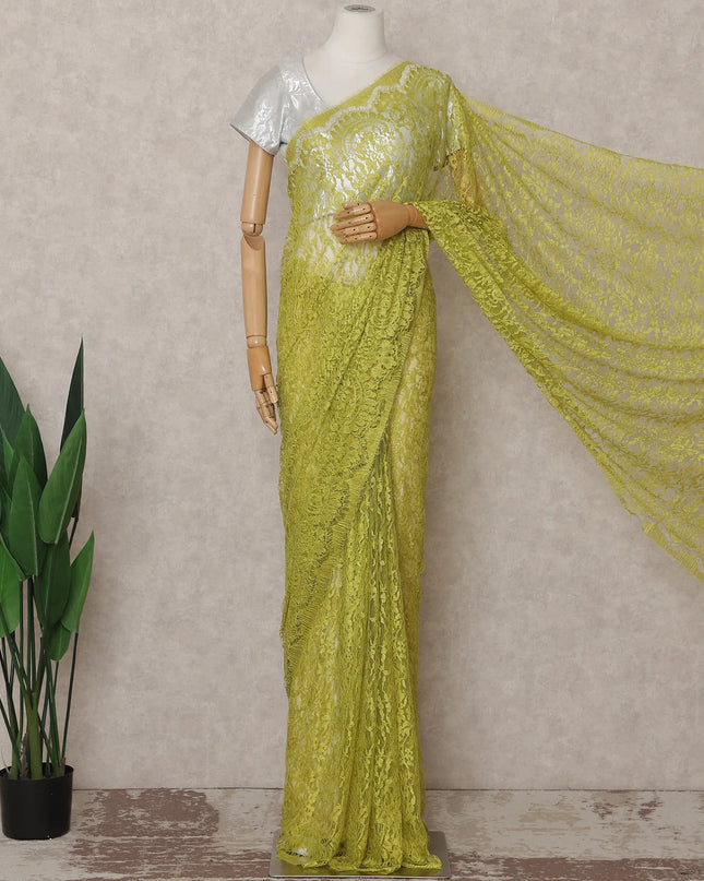 Chartreuse Lime Green French Chantilly Lace Saree 5.5m