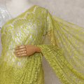 Chartreuse Lime Green French Chantilly Lace Saree 5.5m