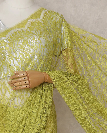 Chartreuse Lime Green French Chantilly Lace Saree 5.5m