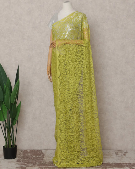 Chartreuse Lime Green French Chantilly Lace Saree 5.5m