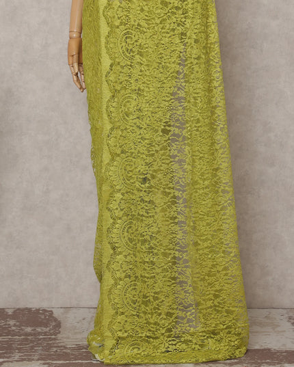 Chartreuse Lime Green French Chantilly Lace Saree 5.5m
