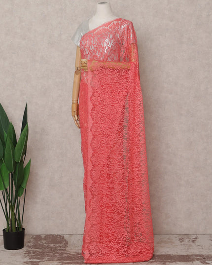 Watermelon Coral French Chantilly Lace Saree 5.5m