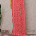 Watermelon Coral French Chantilly Lace Saree 5.5m