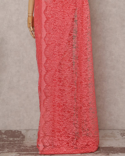 Watermelon Coral French Chantilly Lace Saree 5.5m