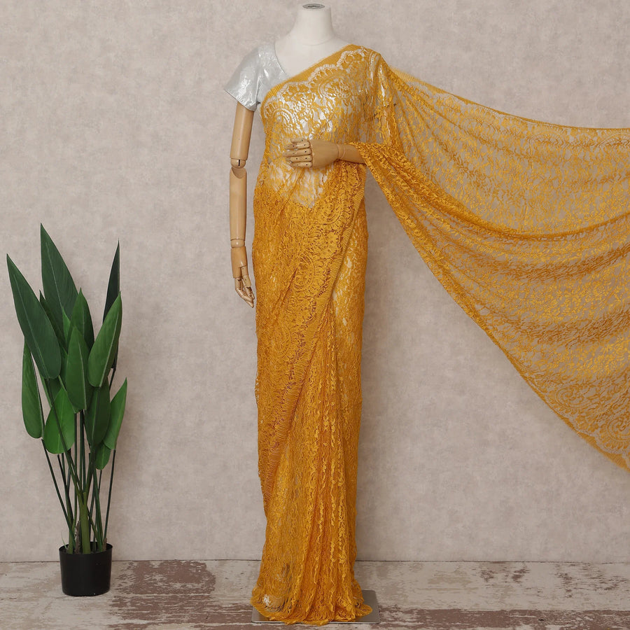 Marigold Yellow French Chantilly Lace Saree 5.5m