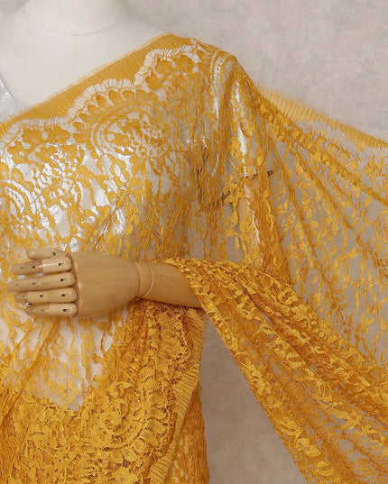Marigold Yellow French Chantilly Lace Saree 5.5m