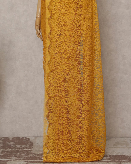 Marigold Yellow French Chantilly Lace Saree 5.5m
