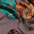 Maroon Teal Rust Velvet Floral Abstract Print Sheer Synthetic Velvet Chiffon Fabric Textured Designer Fashion Fabric 140 Cms Width India Origin-D28521