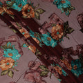 Maroon Teal Rust Velvet Floral Abstract Print Sheer Synthetic Velvet Chiffon Fabric Textured Designer Fashion Fabric 140 Cms Width India Origin-D28521