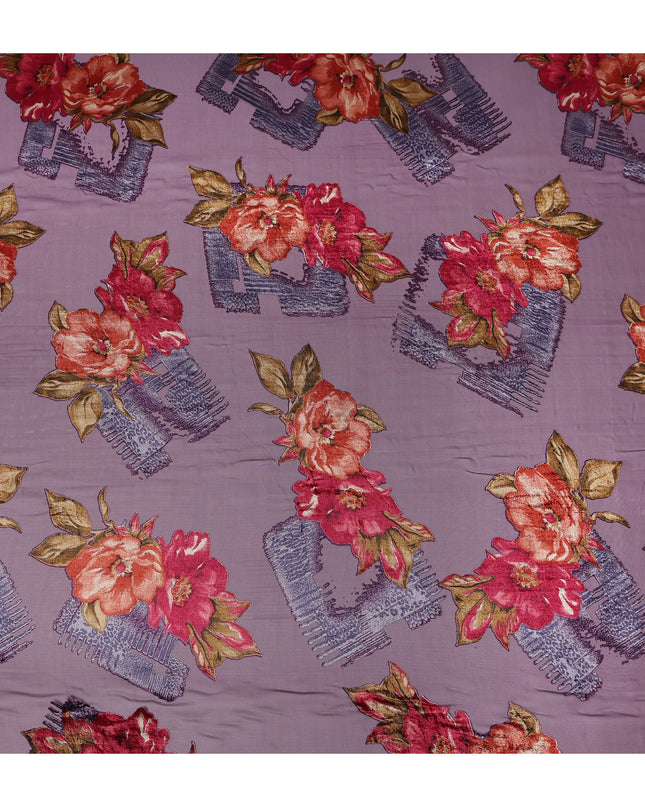 Mauve Purple Red Velvet Floral Abstract Print Sheer Synthetic Velvet Chiffon Fabric Textured Designer Fashion Fabric 140 Cms Width India Origin-D28523