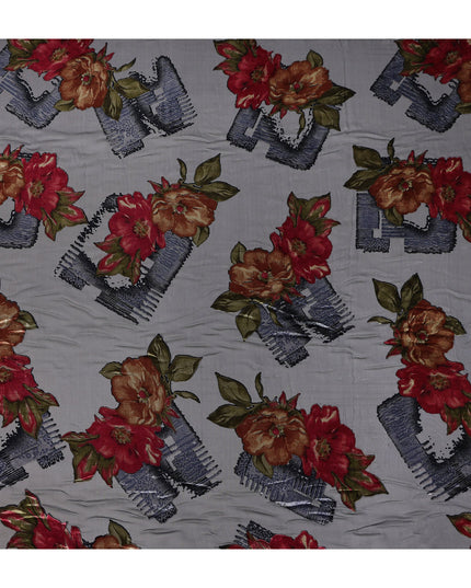 Blue Red Velvet Floral Abstract Print Sheer Synthetic Velvet Chiffon Fabric Textured Designer Fashion Fabric 140 Cms Width India Origin-D28522