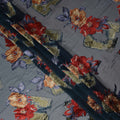 Steel Blue Velvet Floral Abstract Print Sheer Synthetic Velvet Chiffon Fabric Textured Designer Fashion Fabric 140 Cms Width India Origin-D28524