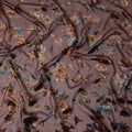 Brown Multicolor Velvet Floral Print Sheer Synthetic Velvet Chiffon Fabric Textured Botanical Designer Fashion Fabric 140 Cms Width India Origin-D28519