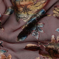 Brown Multicolor Velvet Floral Print Sheer Synthetic Velvet Chiffon Fabric Textured Botanical Designer Fashion Fabric 140 Cms Width India Origin-D28519