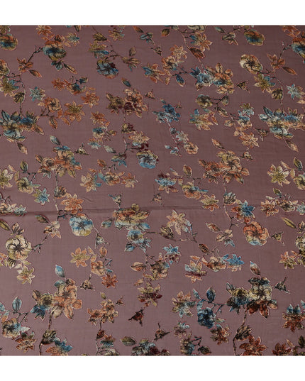 Brown Multicolor Velvet Floral Print Sheer Synthetic Velvet Chiffon Fabric Textured Botanical Designer Fashion Fabric 140 Cms Width India Origin-D28519