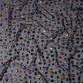 Navy Blue Gold Velvet Polka Dot Sheer Synthetic Velvet Chiffon Fabric Textured Metallic Circle Designer Fashion Fabric 140 Cms Width India Origin-D28517