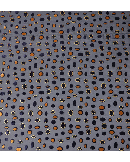 Navy Blue Gold Velvet Polka Dot Sheer Synthetic Velvet Chiffon Fabric Textured Metallic Circle Designer Fashion Fabric 140 Cms Width India Origin-D28517
