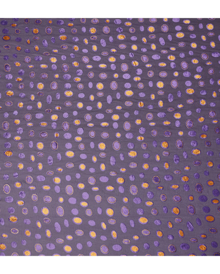 Purple Gold Velvet Polka Dot Sheer Synthetic Velvet Chiffon Fabric Textured Metallic Circle Designer Fashion Fabric 140 Cms Width India Origin-D28518